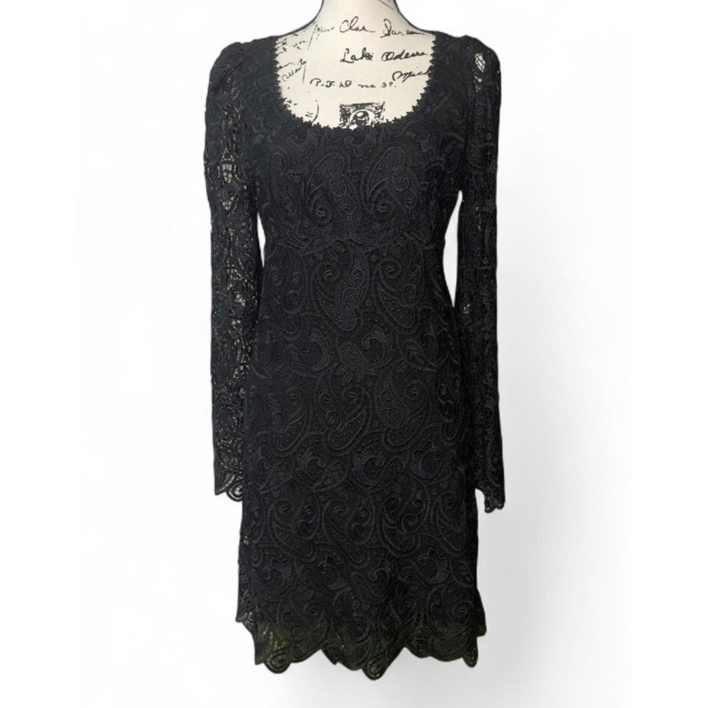 Maeve Black Lace‎ Dress Long Sleeve Cocktail Party Elegant Evening sz 8